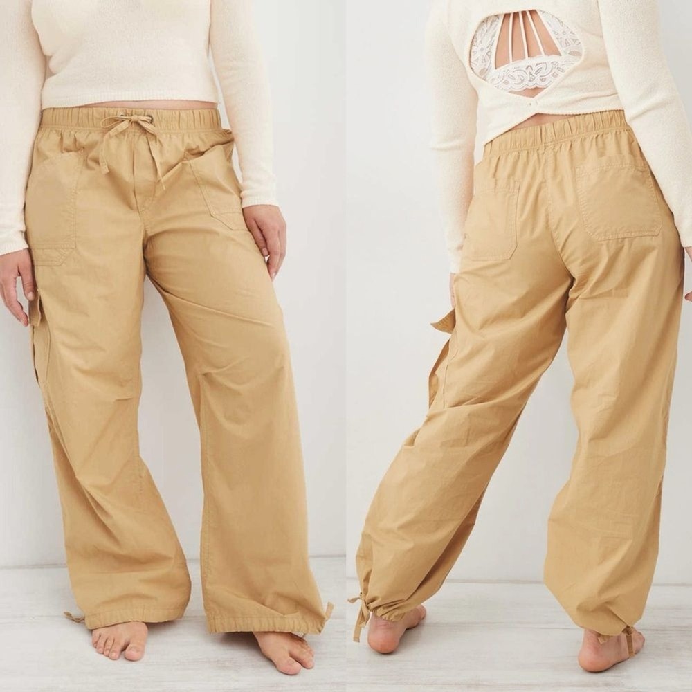 Aerie Avenue Baggy Cargo Pants‎ S Tan Parachute Retro Y2K Grunge Cargo Cotton